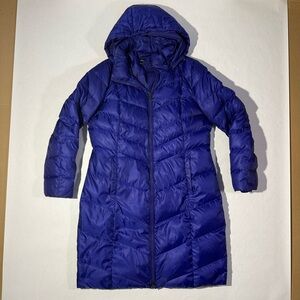 Lands' End Women's Blue Long Down Winter Puffer Coat with removable hood